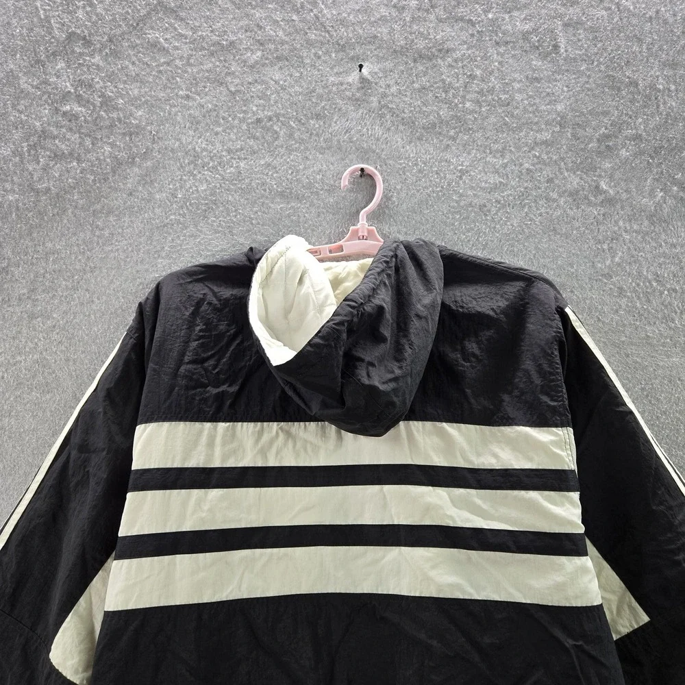 VINTAGE Adidas Men Jacket XL Black 90s Nylon Striped Activewear Zipper READ